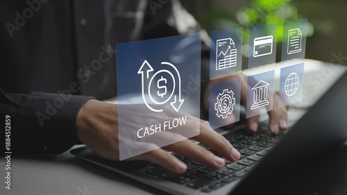 Cash flow concept with income and expense tracking, financial planning and business performance analysis. Managing cash inflow and outflow to maintain stability and growth.