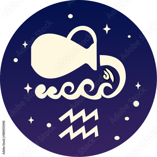 Aquarius zodiac symbol  water pitcher pouring water. Ideal for astrologyrelated designs, horoscope content, waterrelated concepts, and spiritual themes.