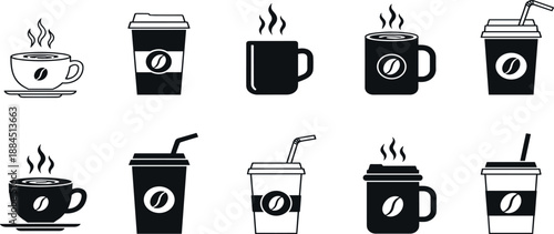 Assorted coffee cups and mugs with steam rising, displayed from a straightforward viewpoint