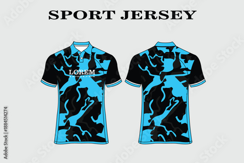Stylish Sport Jersey Design with Unique Blue and Black Camouflage Patterns