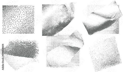 Abstract monochrome stippled textures and patterns featuring organic shapes and varying dot densities creating visual depth and artistic appeal