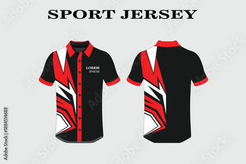Custom Sport Jersey Design Featuring Bold Red and Black Patterns with Stylish Touch
