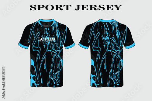Abstract Blue and Black Sport Jersey with Unique Pattern Design for Athletic Wear