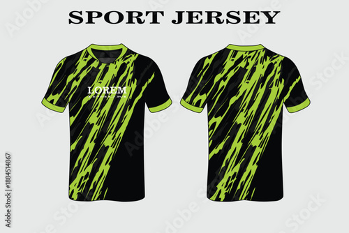 Sport Jersey Design with Bold Black and Neon Green Stripes for Athletic Wear Use