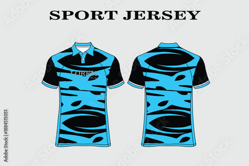Vibrant Blue Sport Jersey Design with Abstract Waves for Athletic Wear and Fashion Use