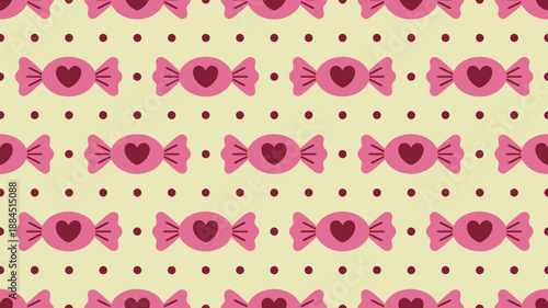 Pattern of pink heart candies Vector