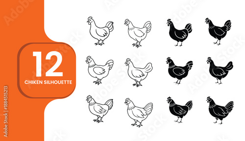 Set of 12 Chicken and Hen Silhouettes