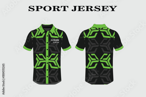 Custom Sport Jersey Design with Modern Patterns and Vibrant Green Details on Black Background
