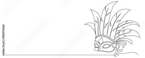 Continuous line drawing of a Mardi Gras carnival mask illustration.eps
