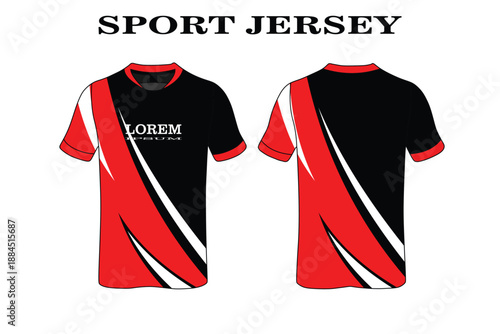 Vibrant Red and Black Sport Jersey Design with Modern Graphic Elements