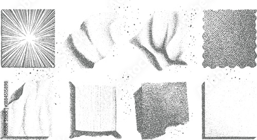 Eight abstract monochrome stippled with varied textures and shapes