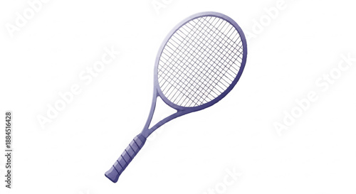 A purple tennis racket with a white background and a shallow depth of field, conveying a clean and minimalist mood.