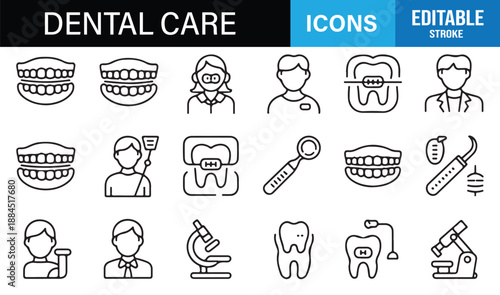Dental clinic outline icons for healthcare and education design