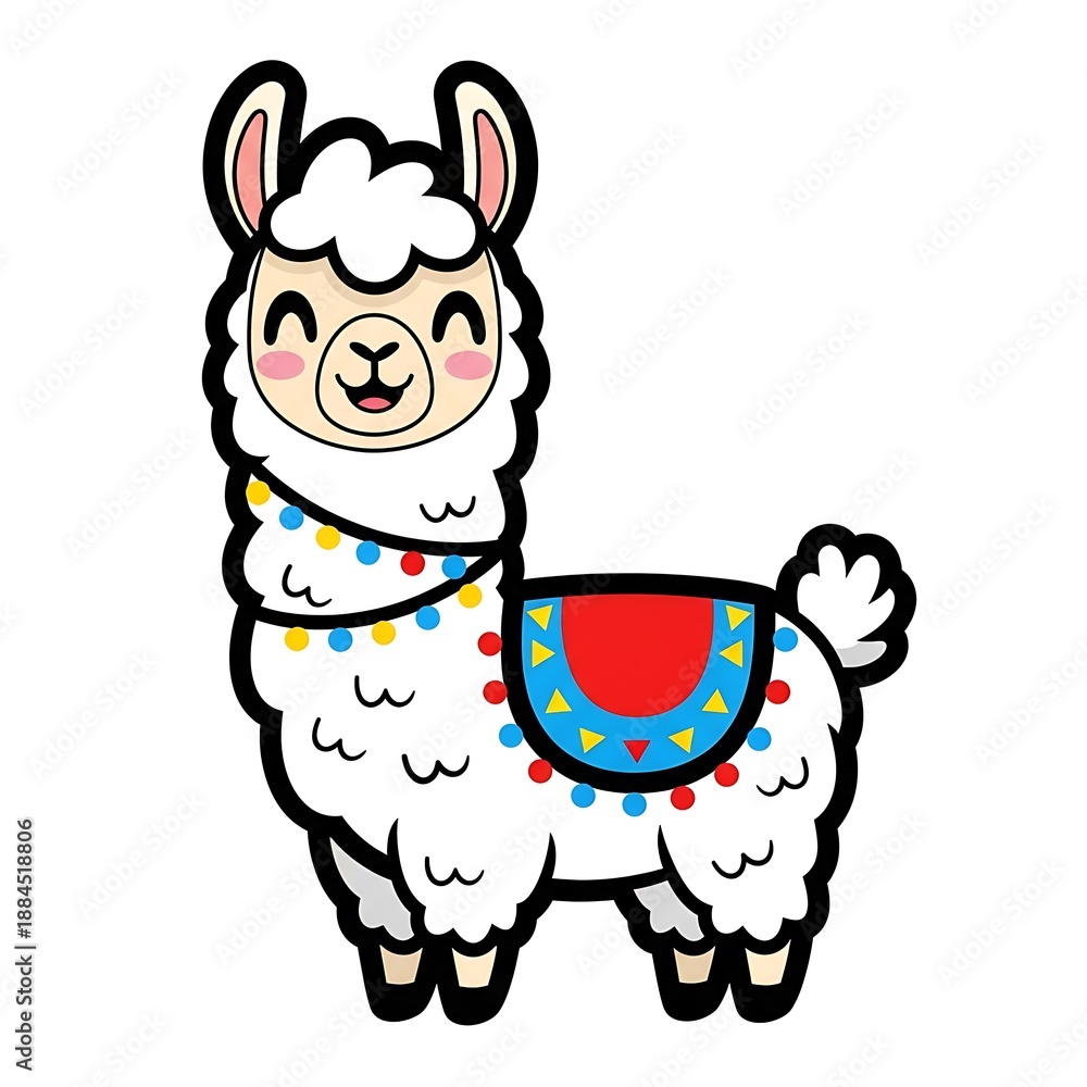 Fototapeta premium Cartoon Llama with Colorful Decoration.