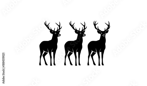 Elegant deer silhouette trio vector illustration isolated on white background