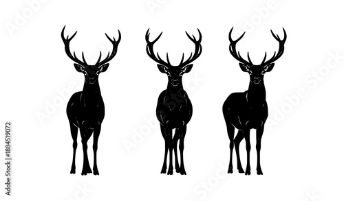 Three standing deer silhouette vector illustration isolated on white