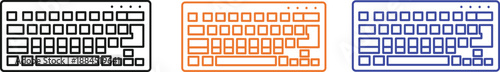 Computer keyboard icons vector set in black orange and blue colors with simple outline style isolated on white background
