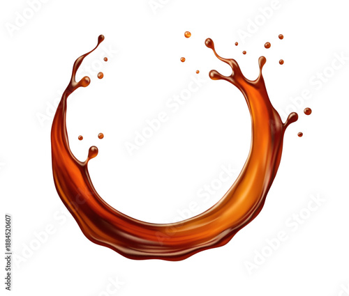 Realistic splash of Cola, tea, coffee or whiskey. Vector realistic illustration