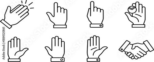 Collection of Hand Gestures and Interactions Illustrated in Simple Line Art Style