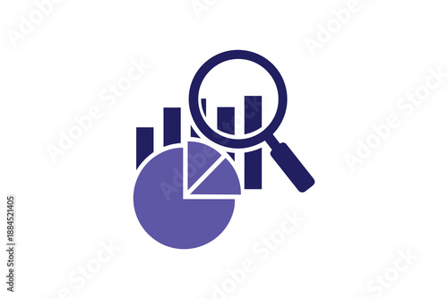 Business data analysis with magnifying glass icon - Financial report graphs and search symbol illustration