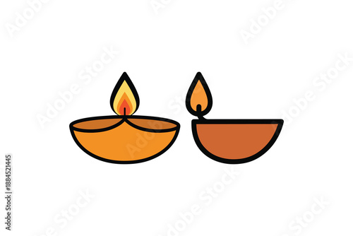 Diwali diya lamp icon set on white background - Traditional Indian oil lamp vector illustration