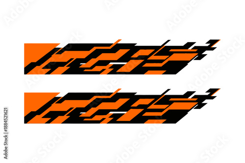 Abstract orange and black graphic design elements.