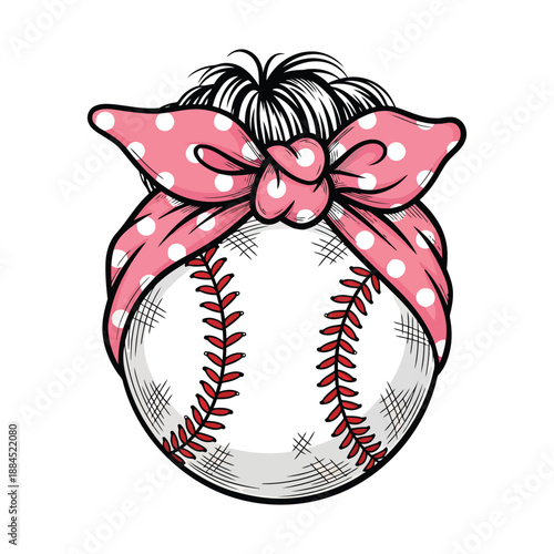 Baseball with Pink Polka Dot Bandana and Messy Bun Hair pink bandana