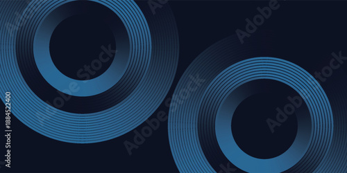Blue abstract background with glowing circles. Swirl circular lines pattern. Geometric spiral. Twirl element. Modern graphic design. Futuristic technology concept. Vector illustration