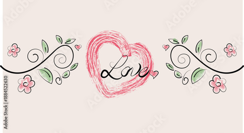 Minimal background with hearts and roses, romantic love design for weddings, branding and prints.