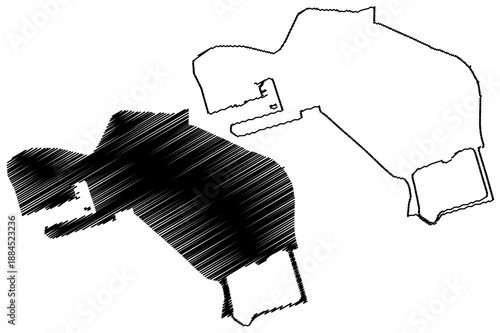 Nossa Senhora de Fatima parish (Parishes of Macau, Macao Special Administrative Region of the Peoples Republic of China) map vector illustration, scribble sketch Our Lady of Fatima map