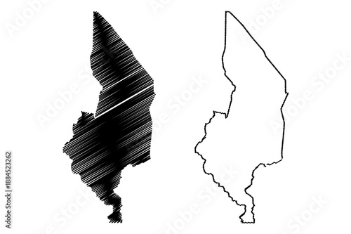 Southern Region Malawi (Republic of Malawi, Regions of Malawi, Administrative divisions) map vector illustration, scribble sketch Southern Region map