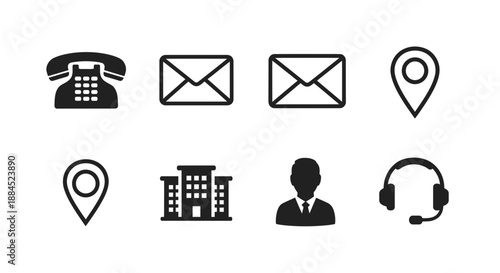 Contact Us Icons: Phone, Email, Location, Office, Person, Headset