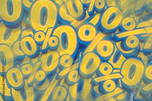 top view blur speed laser yellow and orange and blue 0% percentage numbers layered on top of one another., visual style is cartoonish, promotional sales advertisements background