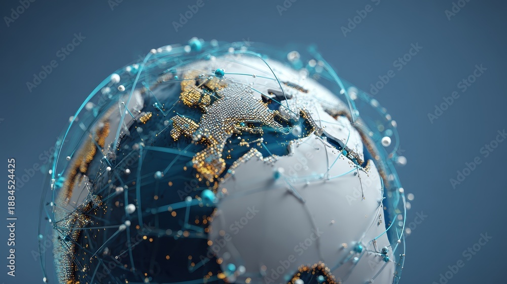Fototapeta premium Digital world infrastructure, minimal globe and data links, clean corporate style, 3D illustration. 