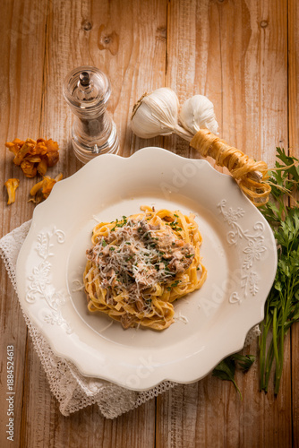 tagliatelle  with chanterelles mushroom and parmesan cheese