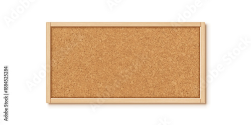 Cork board with wood frame isolated on white background. Note pinboard. Vector realistic illustration