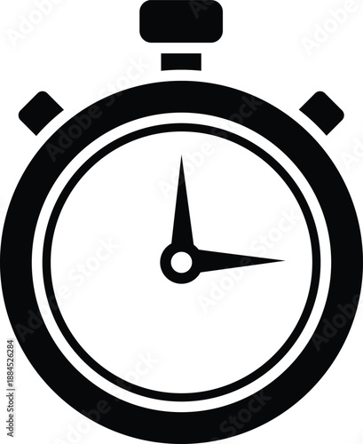 Black stopwatch with two hands on white background timer clock