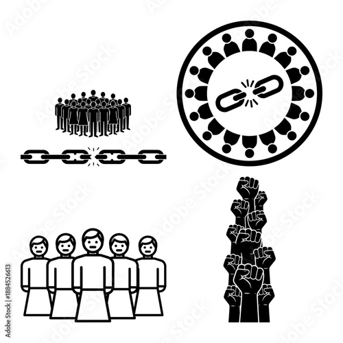 May Day labour solidarity illustration with united crowd