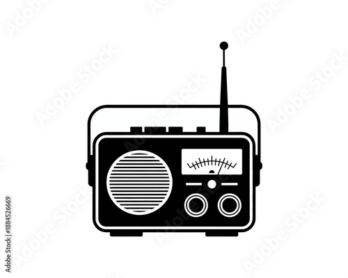 Classic portable radio receiver black icon for vintage communication and entertainment