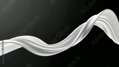 Flowing white fabric on black background in abstract style  