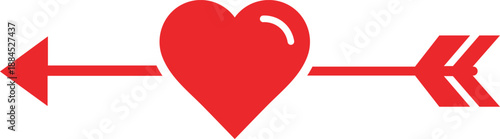 Red heart pierced by arrow symbol on white background love romance