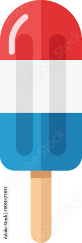 Red white and blue popsicle with a light pink swirl on a wooden stick ice pop frozen treat