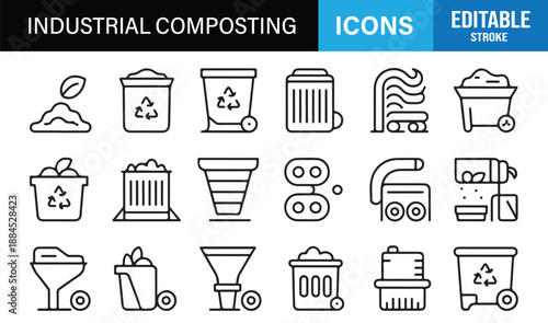 Waste management icon set focused on composting systems
