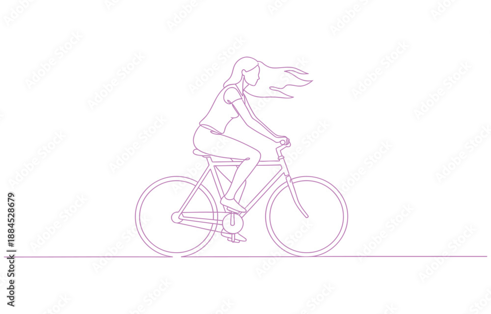 Naklejka premium Person riding a bicycle one continuous line drawing, minimalist vector illustration isolated on transparent background 