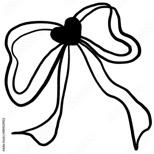 “A charming black-and-white line art bow, drawn with soft, delicate strokes. Its simple yet playful design gives off a sweet and gentle vibe, making it feel light, cheerful, and full of personality. 