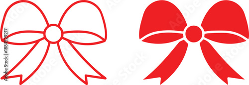 bow,red ribbon ,flat vector ,minimalist bow icon,simple decorative bow decorative element vector graphic, minimalist, symmetry, geometric shape, flat design