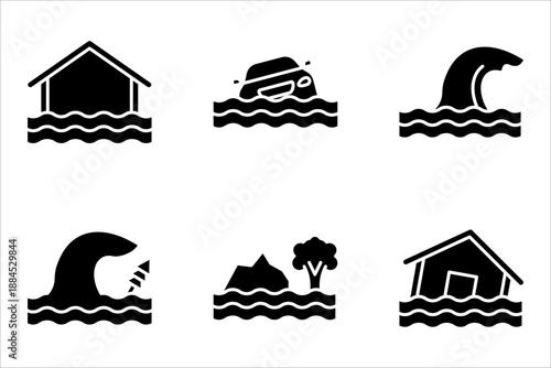 flood icon set, on white background.