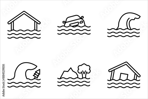 flood icon set, on white background.