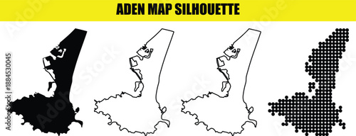 Aden map silhouette vector yemeni port city black white line dot pattern geographic design element simple vector illustration