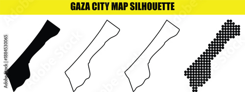Gaza city map vector silhouette palestinian territory black white line dot pattern geographic design element simple vector illustration